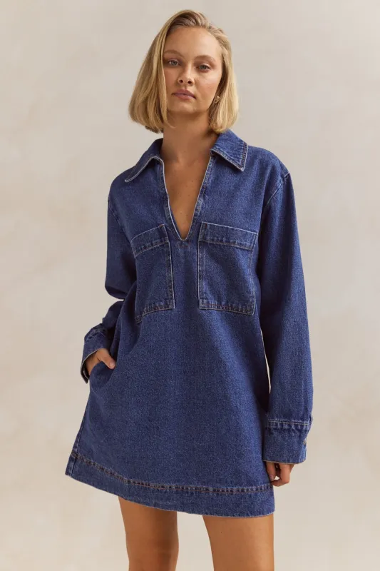 Tara Long Sleeve Dress (Blue) sold by Runway Scout