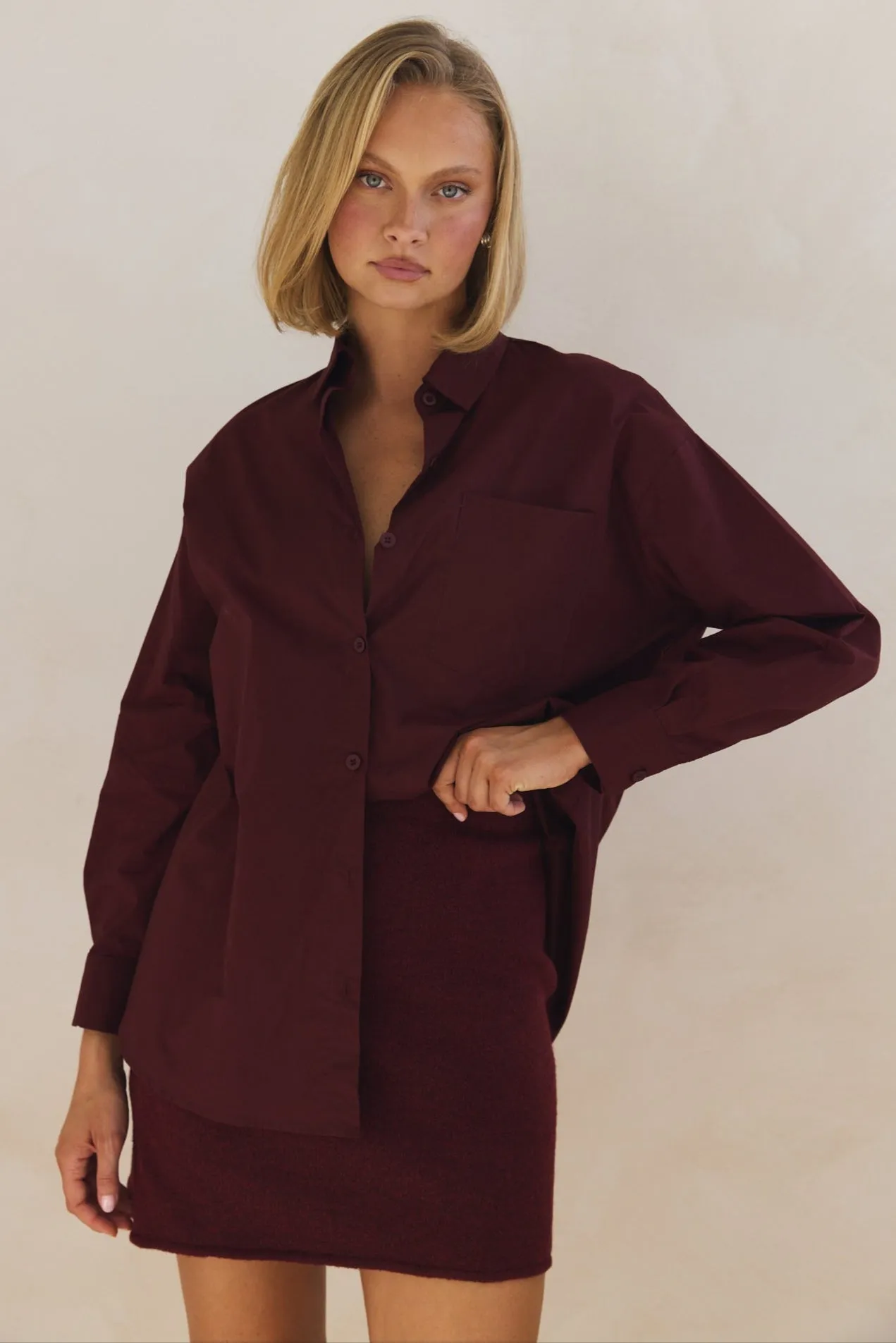 Lexie Knit Mini Skirt (Burgundy) sold by Runway Scout product image thumbnail 3