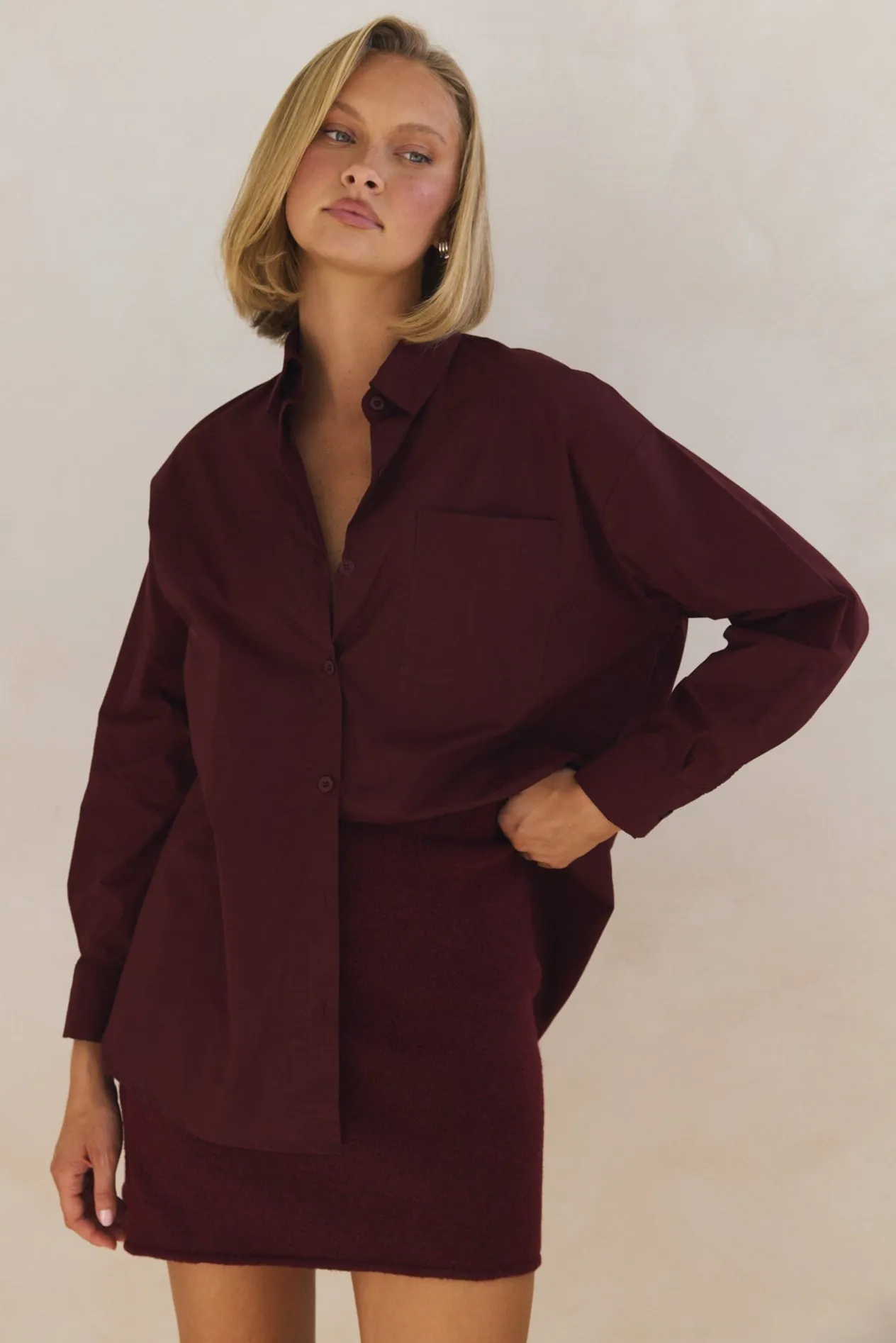 Lexie Knit Mini Skirt (Burgundy) sold by Runway Scout product image thumbnail 4