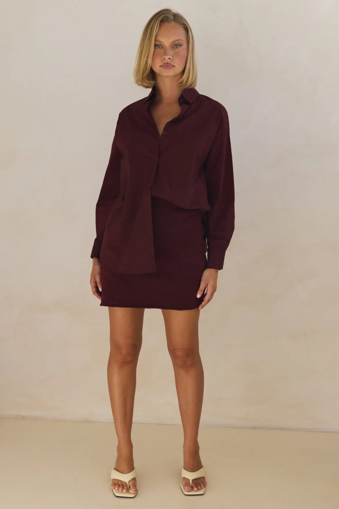 Lexie Knit Mini Skirt (Burgundy) sold by Runway Scout product image thumbnail 2