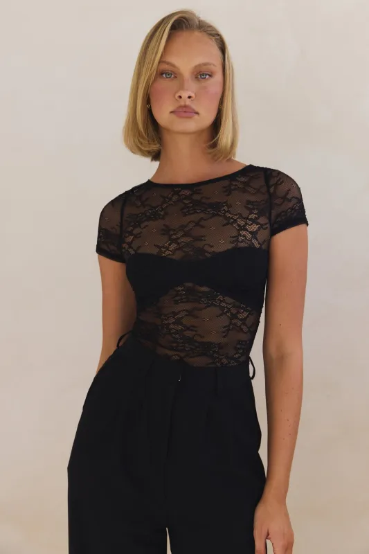 Kiera Short Sleeve Top (Black) sold by Runway Scout