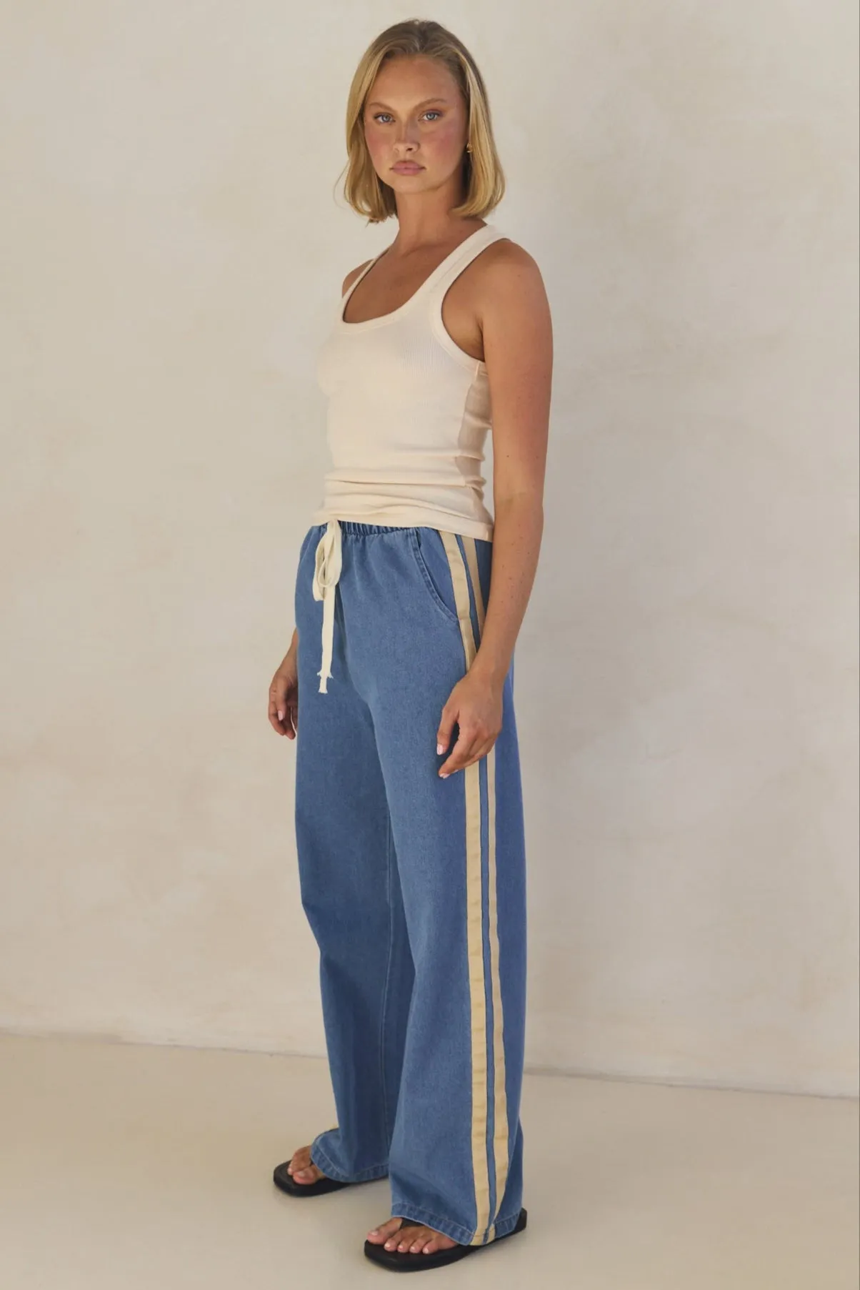 Rosalie Racer Stripe Pant (Light Blue) sold by Runway Scout