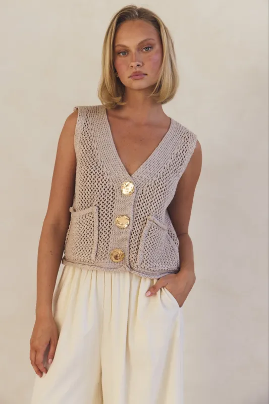 Elizabeth Knit Vest (Beige) sold by Runway Scout
