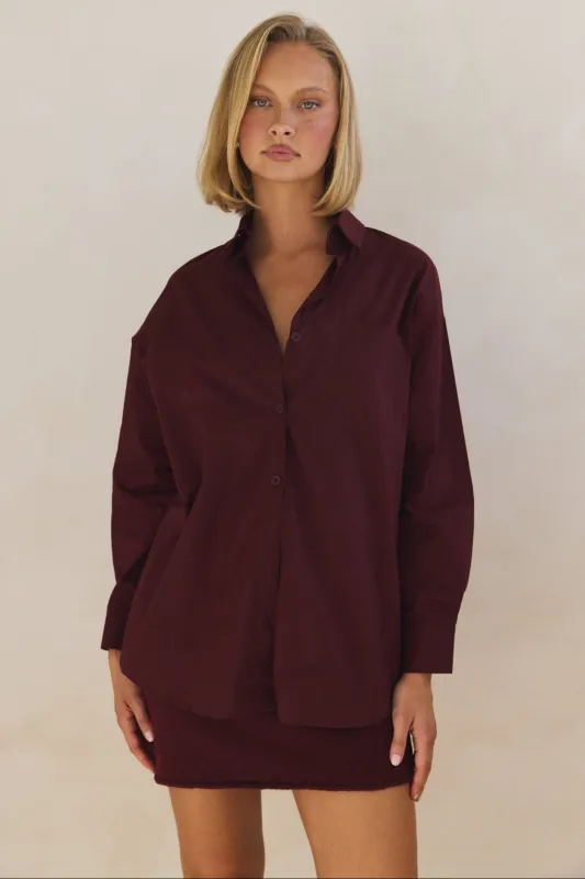 Grace Shirt (Burgundy) sold by Runway Scout