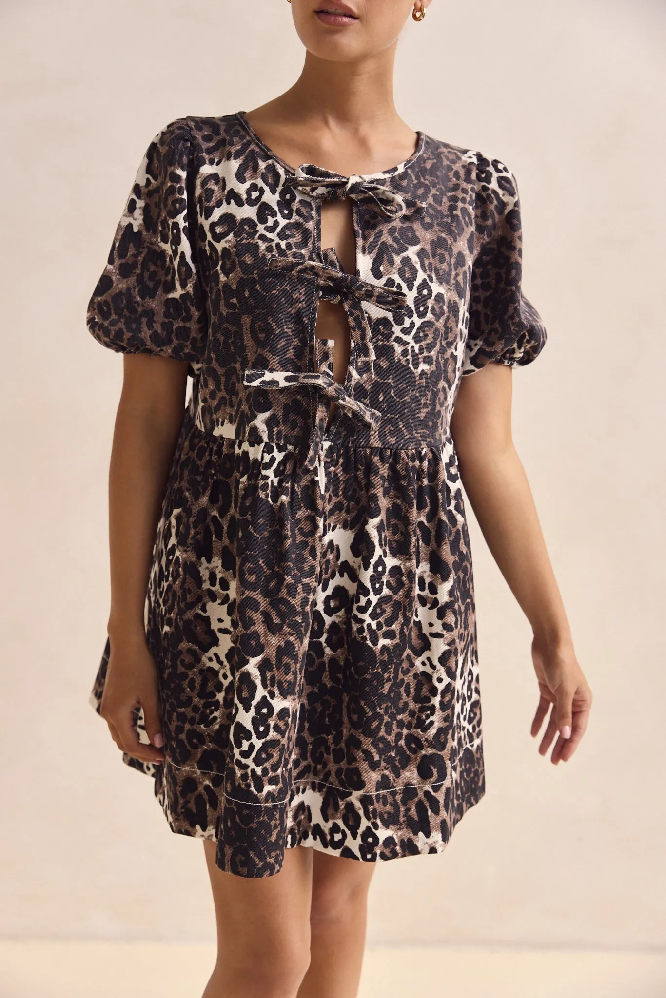 Carmela Denim Mini Dress (Leopard) sold by Runway Scout product image thumbnail 5