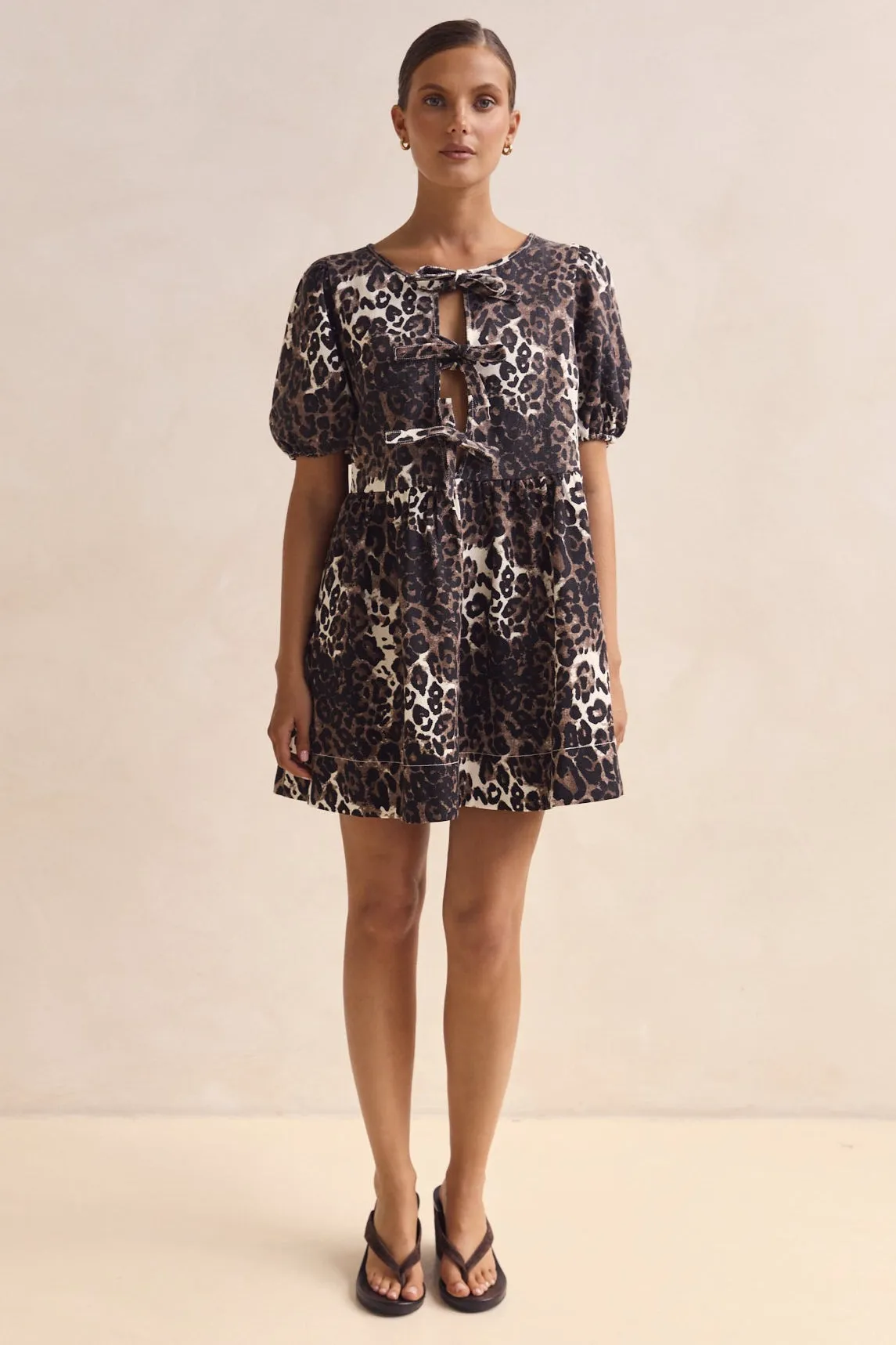 Carmela Denim Mini Dress (Leopard) sold by Runway Scout product image thumbnail 4