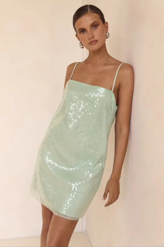 Sasha Sequin Mini Dress (Mint) sold by Runway Scout