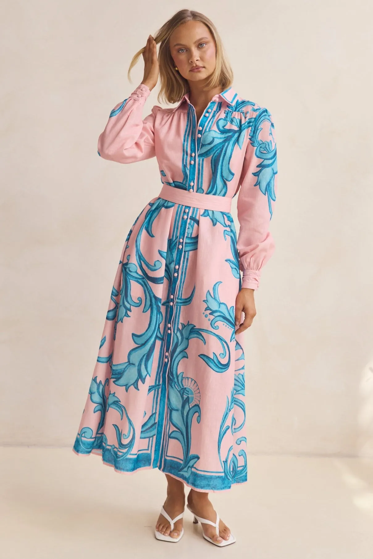 Lyra Maxi Dress (Pink/Blue) sold by Runway Scout