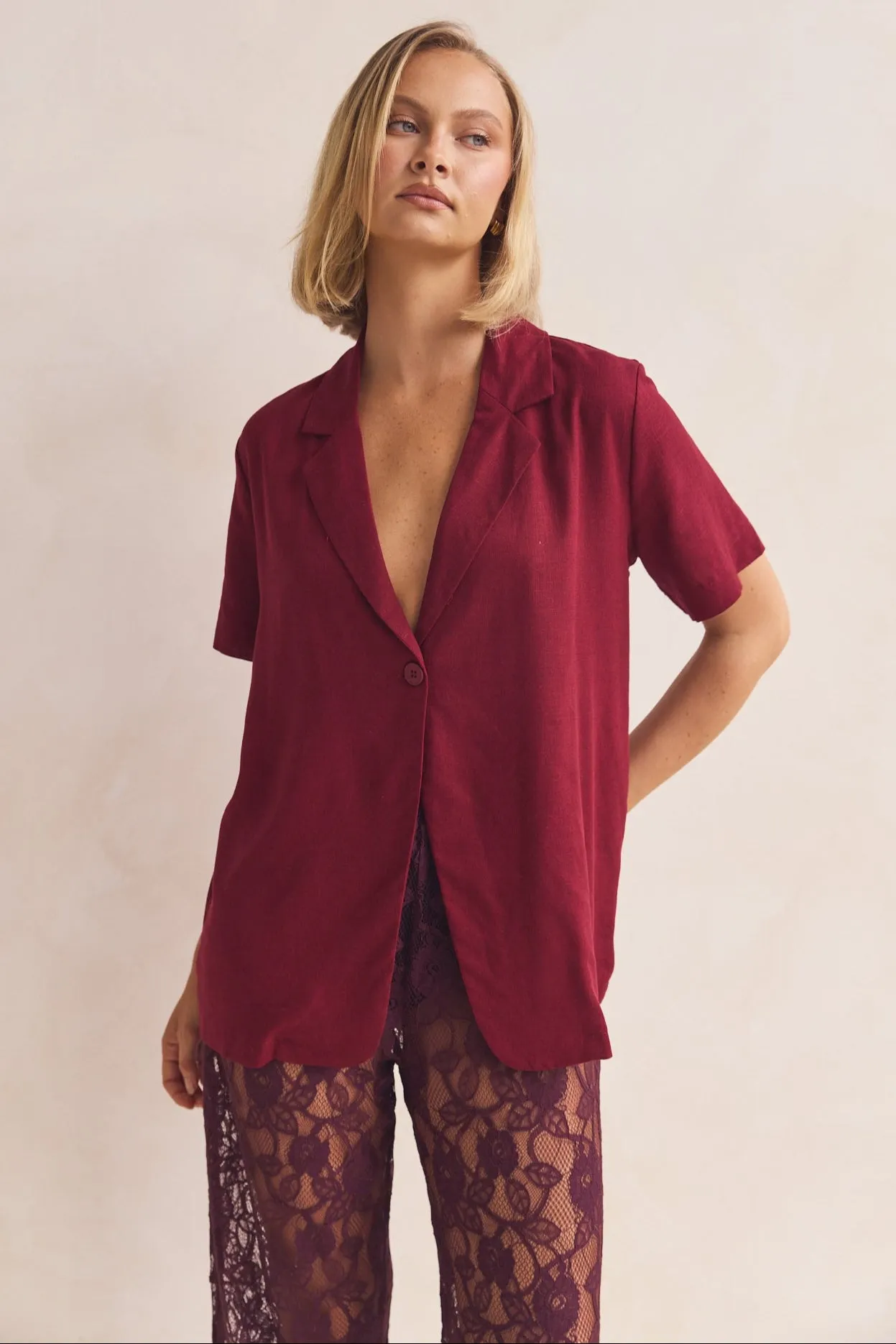 Mirabelle Shirt (Burgundy) sold by Runway Scout