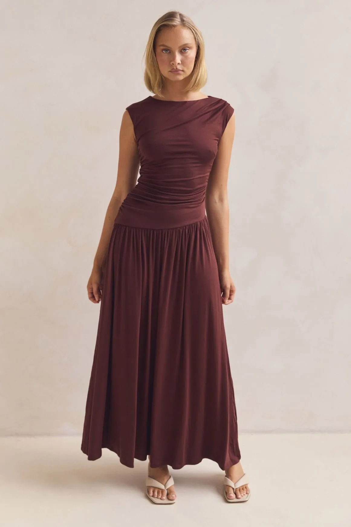 Naomi Maxi Dress (Chocolate) sold by Runway Scout