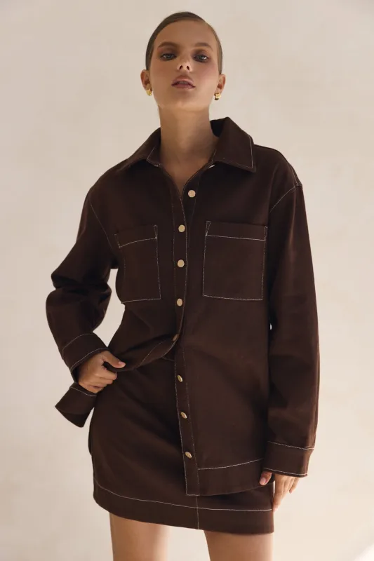 Dakoda Denim Shirt (Chocolate) sold by Runway Scout