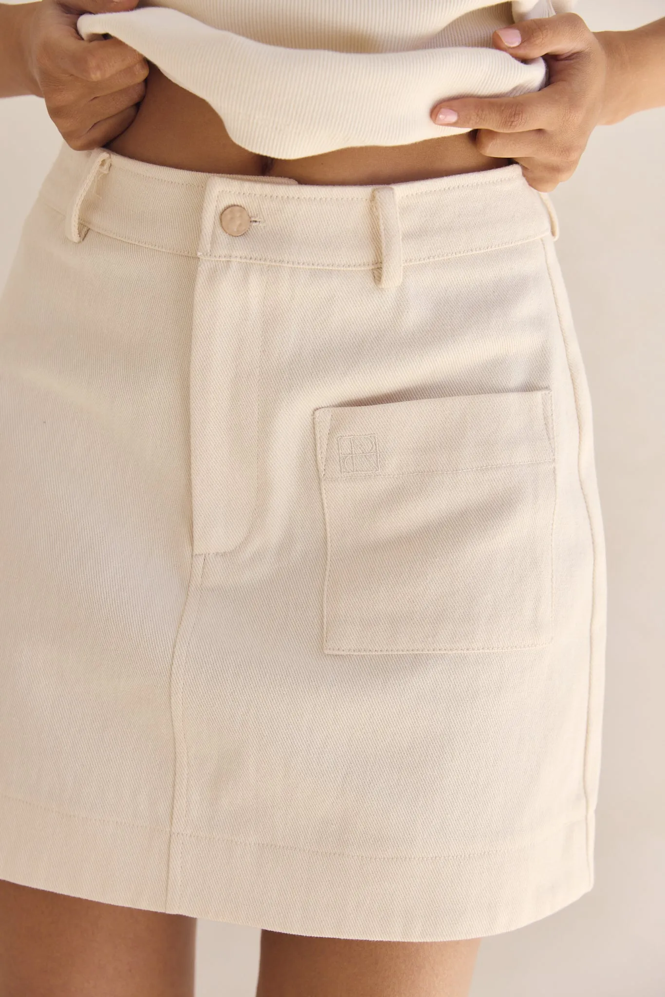 Dakoda Denim Mini Skirt (Cream) sold by Runway Scout product image thumbnail 2