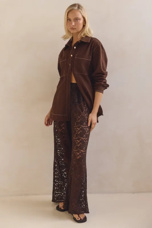 Ella Lace Pant (Chocolate) sold by Runway Scout