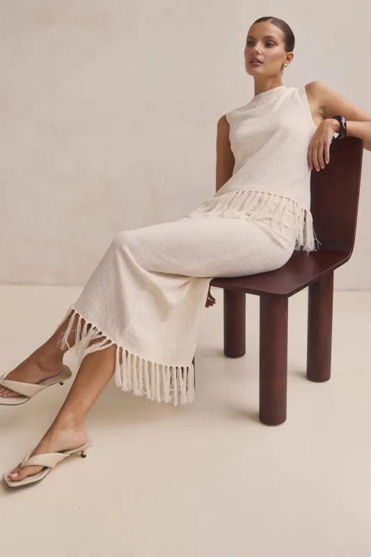 Adele Knit Maxi Skirt (Cream) sold by Runway Scout
