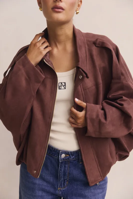 Ember Bomber Jacket (Chocolate) sold by Runway Scout