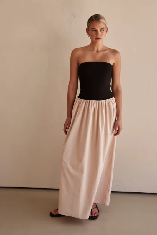 Elsie Maxi Dress (Beige) sold by Runway Scout