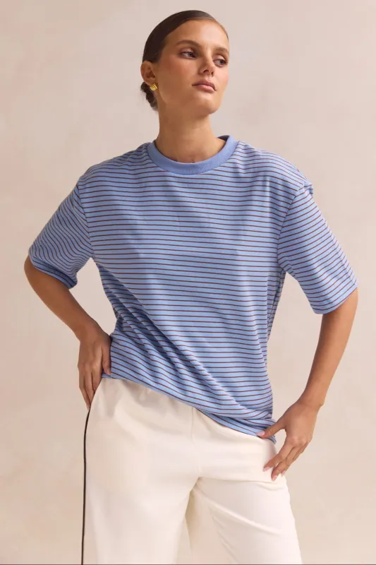Reina Tee (Blue Stripe) sold by Runway Scout