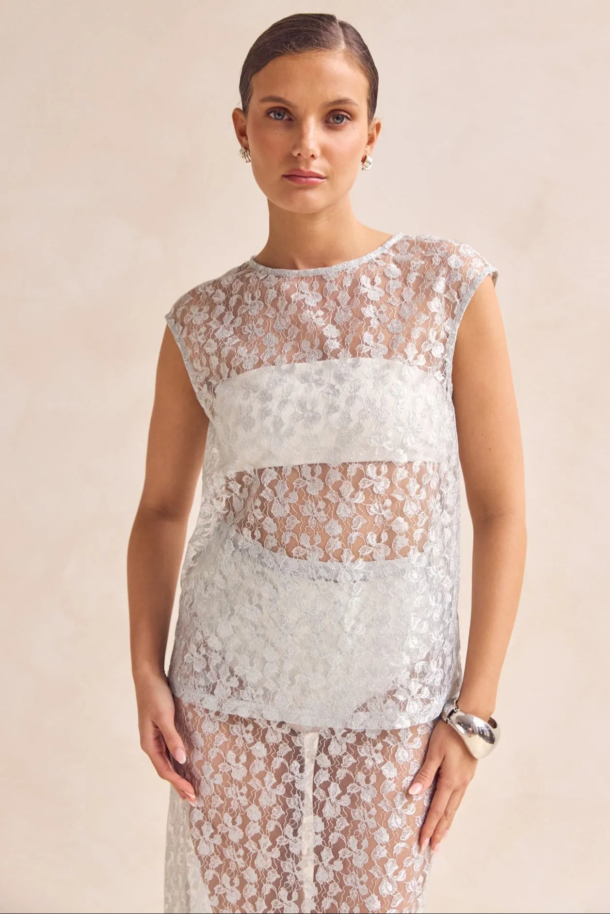 Jaida Lace Top (Blue) sold by Runway Scout