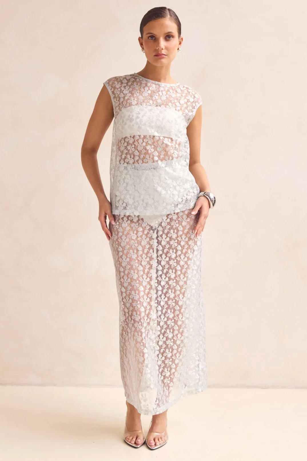 Jaida Lace Midi Skirt (Blue) sold by Runway Scout product image thumbnail 3