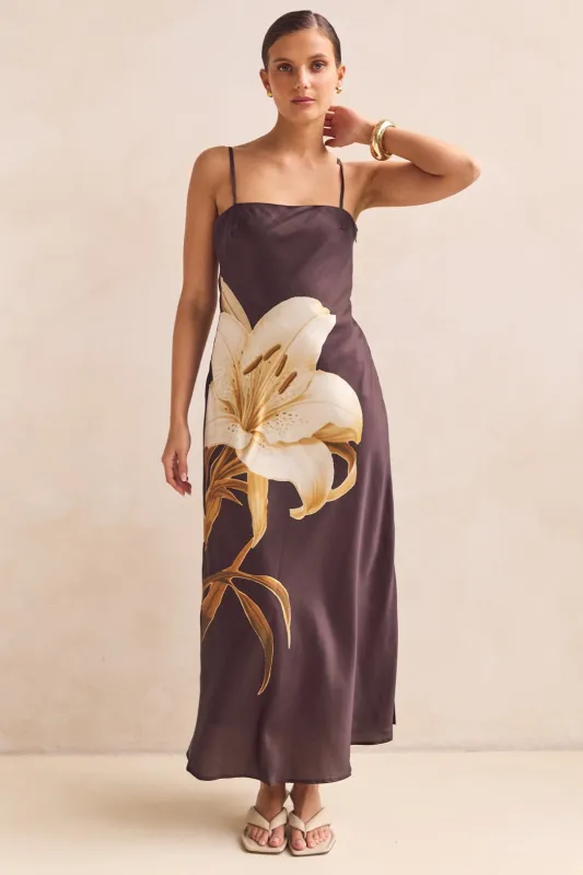 Avery Maxi Dress (Chocolate) sold by Runway Scout