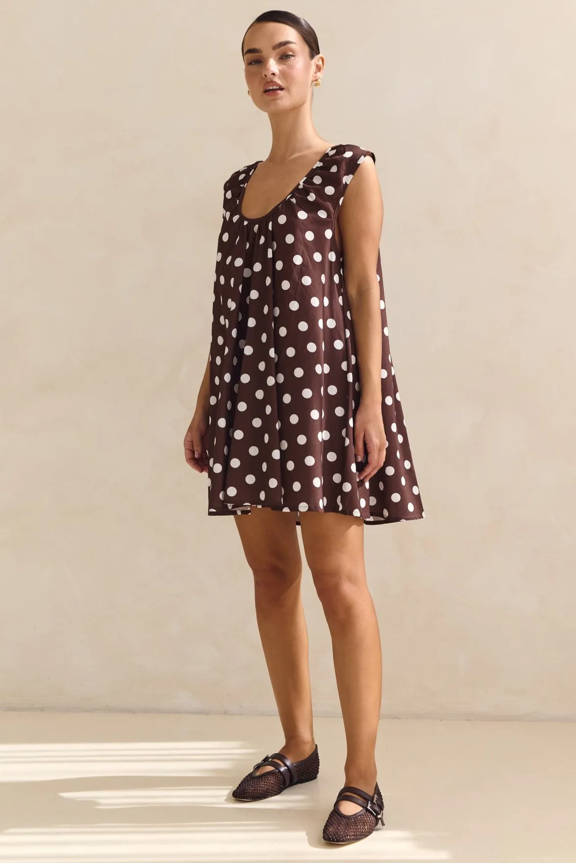 Helena Mini Dress (Chocolate Polka Dot) sold by Runway Scout product image thumbnail 5