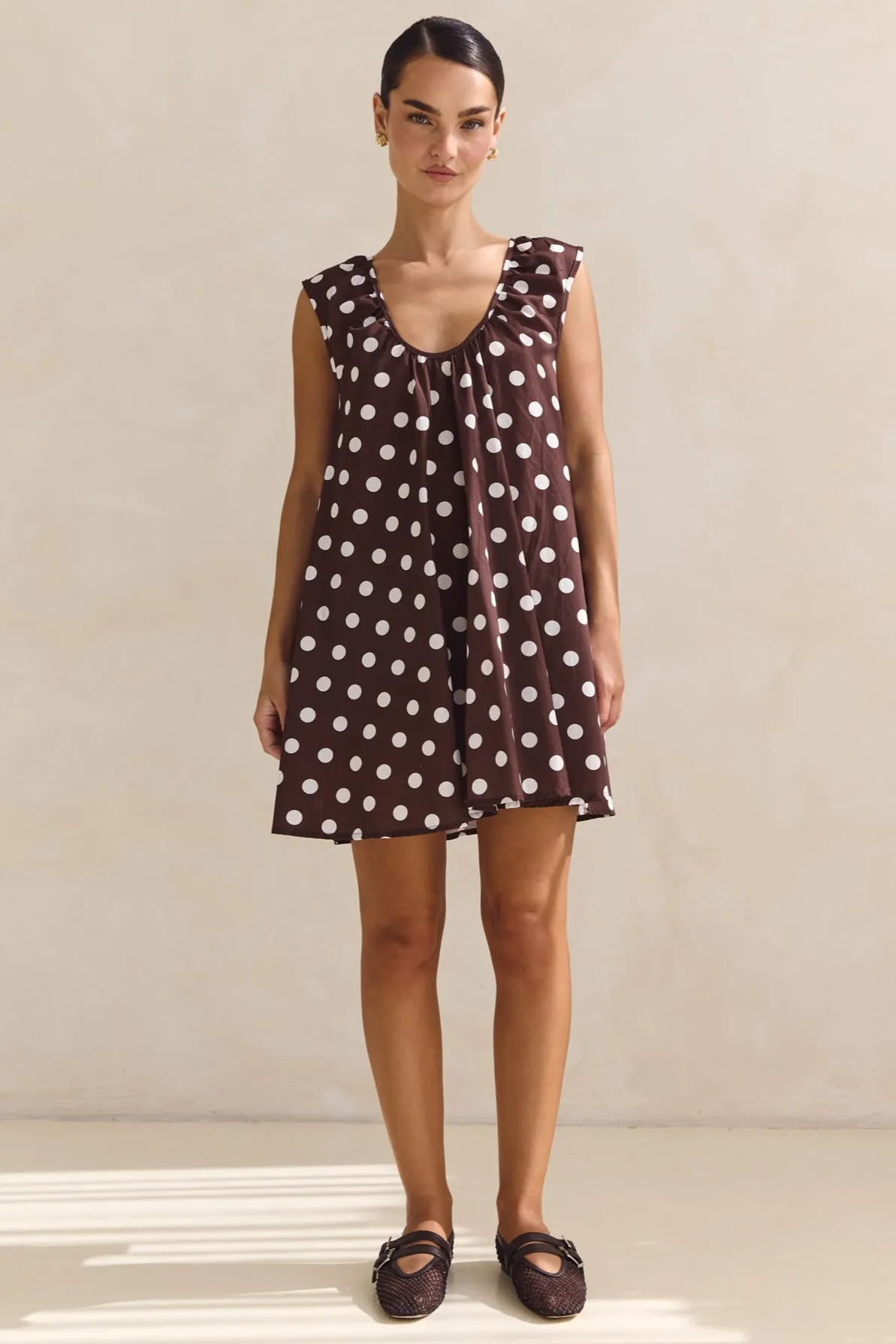 Helena Mini Dress (Chocolate Polka Dot) sold by Runway Scout product image thumbnail 3