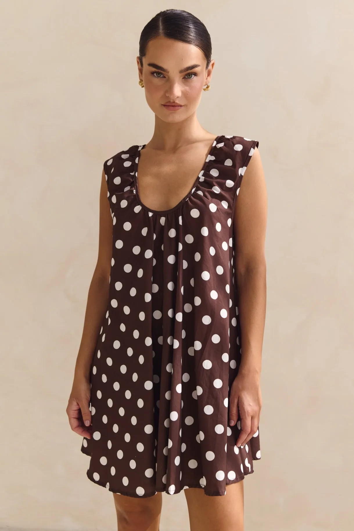 Helena Mini Dress (Chocolate Polka Dot) sold by Runway Scout product image thumbnail 2