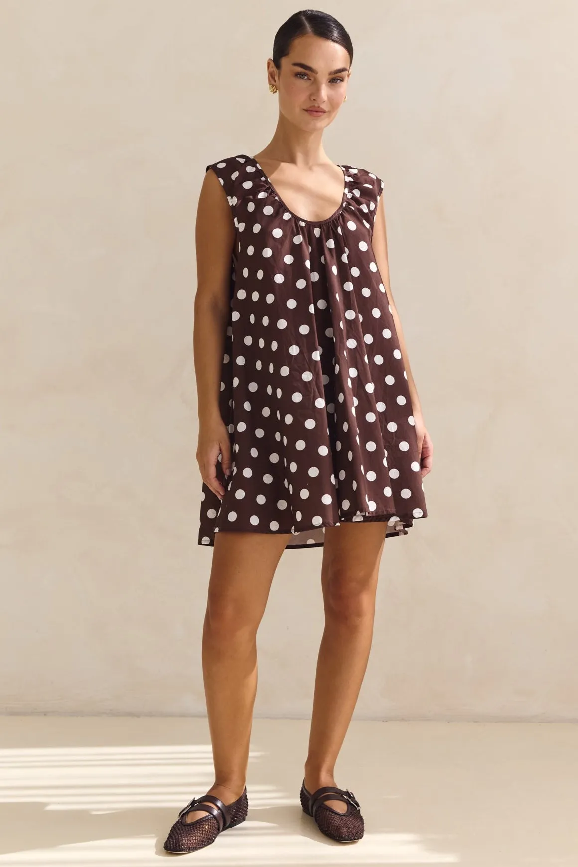 Helena Mini Dress (Chocolate Polka Dot) sold by Runway Scout product image thumbnail 4