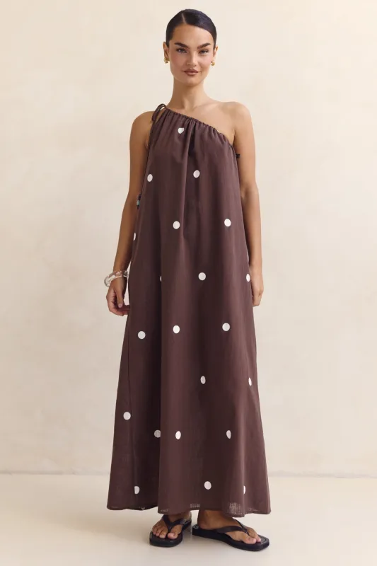 Cassian Maxi Dress (Chocolate) sold by Runway Scout