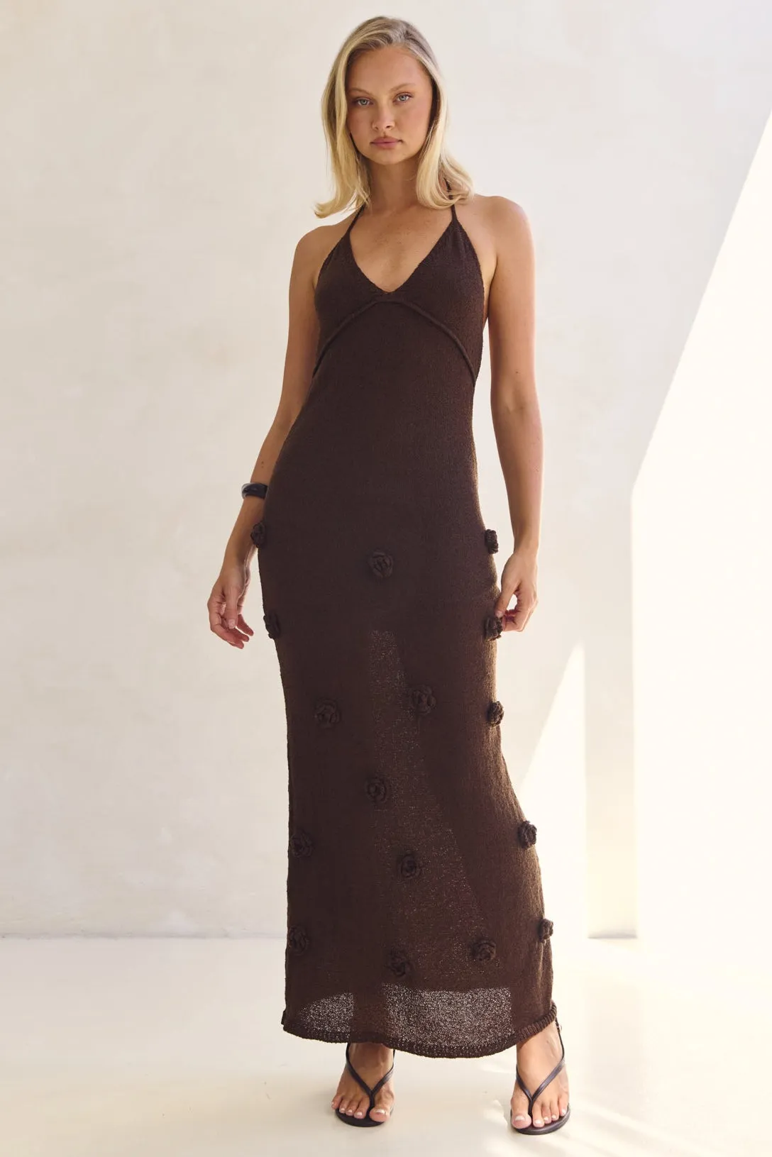 Orion Knit Maxi Dress (Chocolate) sold by Runway Scout