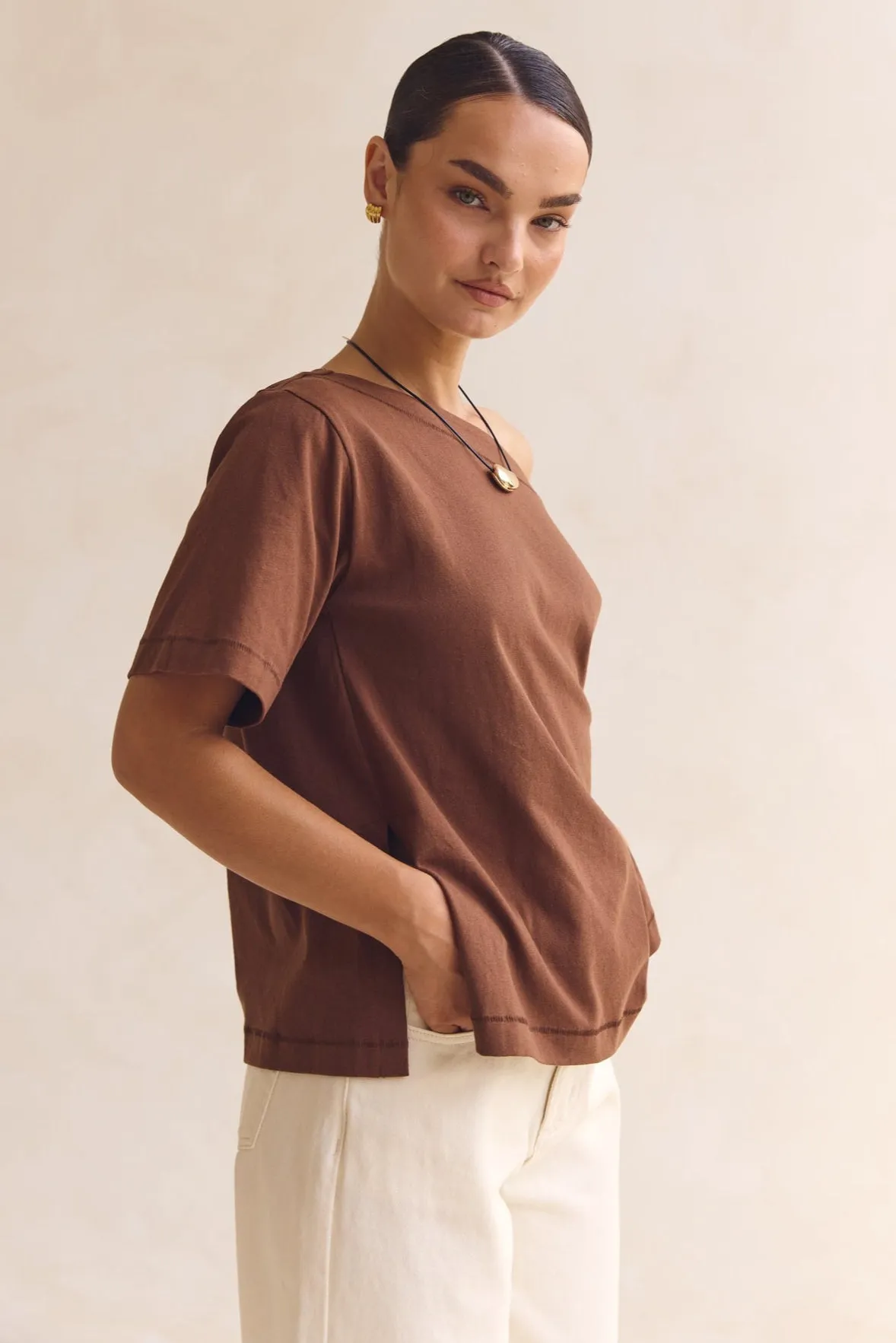 Genevieve Asym Top (Chocolate) sold by Runway Scout product image thumbnail 3