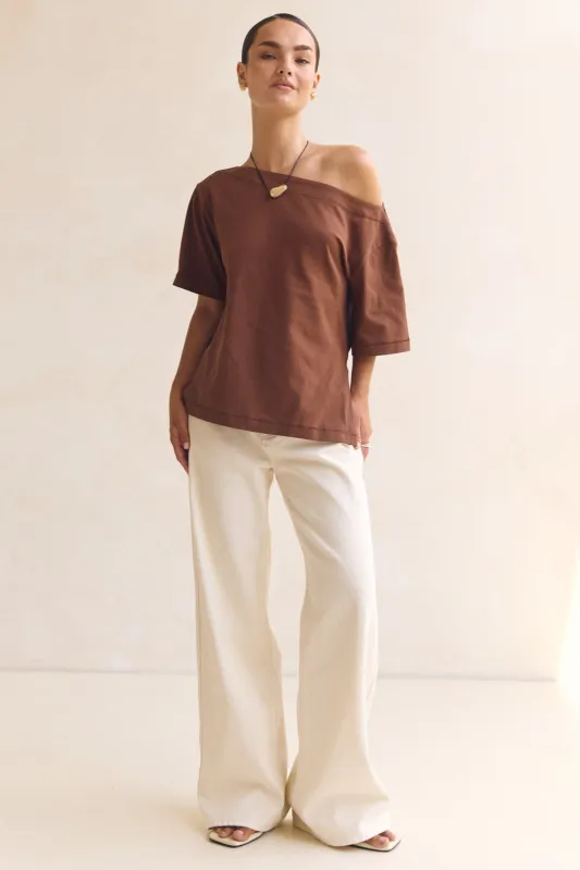 Genevieve Asym Top (Chocolate) sold by Runway Scout
