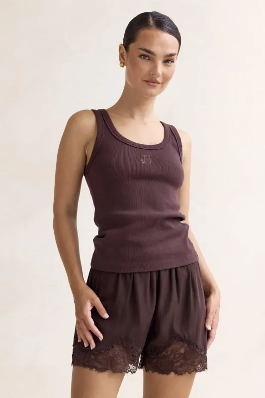 Leia Lace Short (Chocolate) sold by Runway Scout