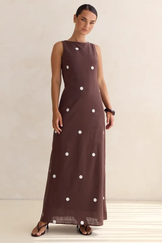 Mae Maxi Dress (Chocolate) sold by Runway Scout