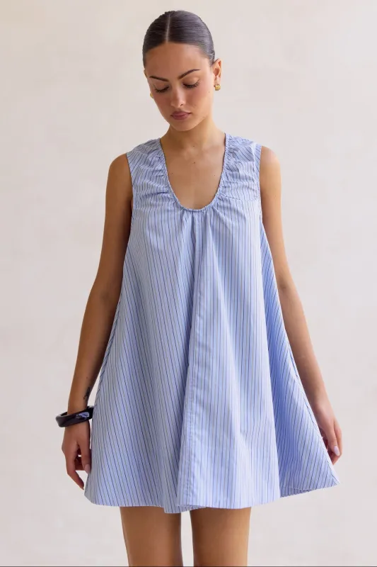 Raelle Mini Dress (Blue Stripe) sold by Runway Scout