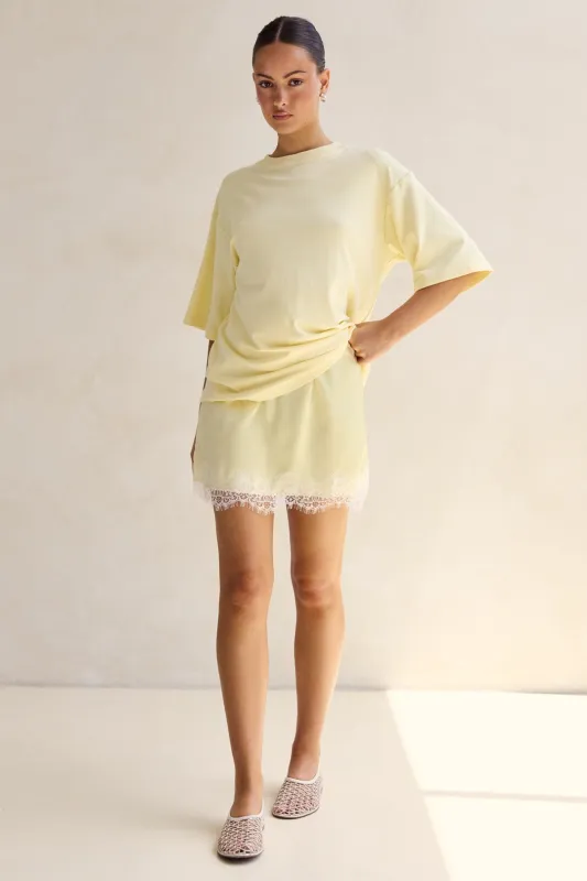 Aster Lace Mini Skirt (Lemon) sold by Runway Scout
