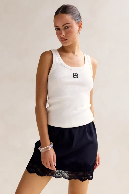 Leia Lace Mini Skirt (Black) sold by Runway Scout