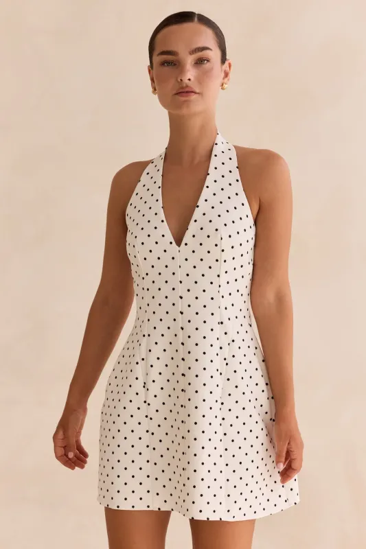 Millah Polka Mini Dress (White) sold by Runway Scout