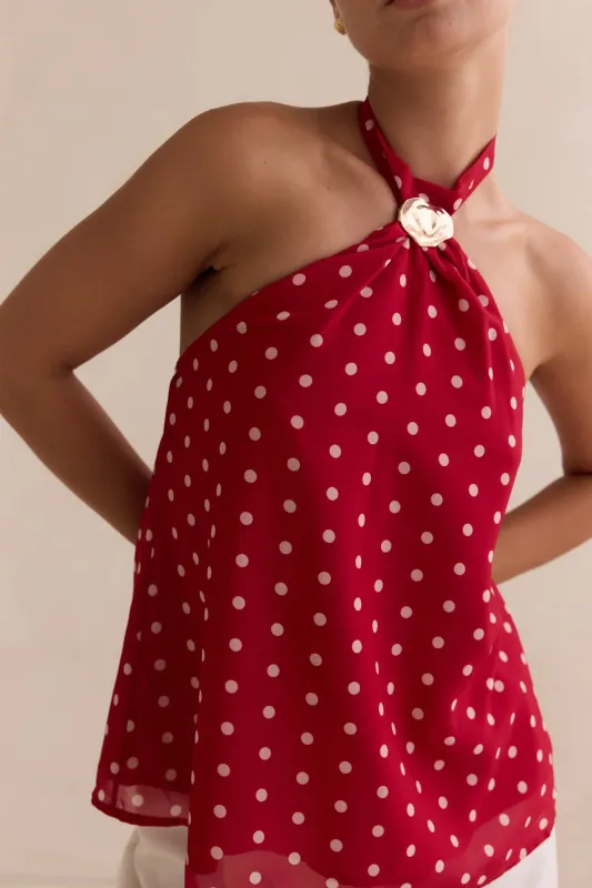 Gabbi Polka Top (Red) sold by Runway Scout