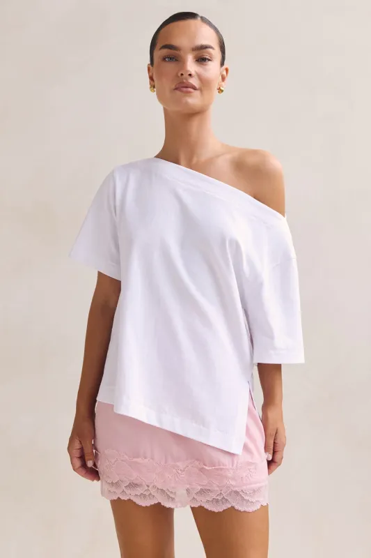 Leia Lace Mini Skirt (Pink) sold by Runway Scout