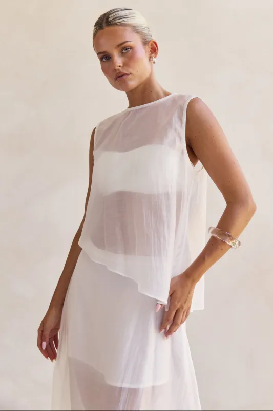 Lena Asym Top (White) sold by Runway Scout