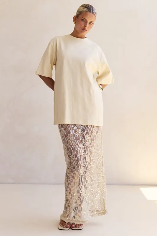 Vera Sequin Maxi Skirt (Butter) sold by Runway Scout