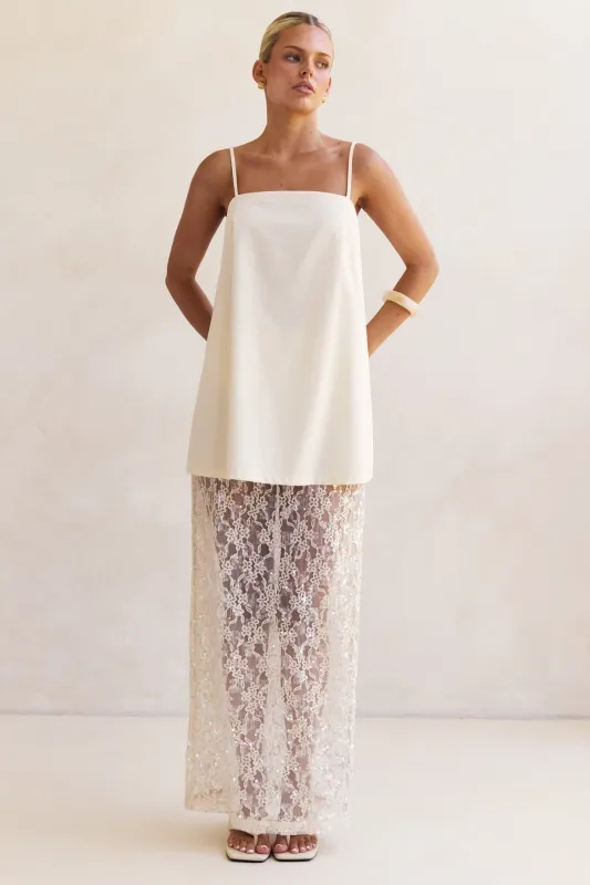 Vera Sequin Maxi Skirt (Cream) sold by Runway Scout