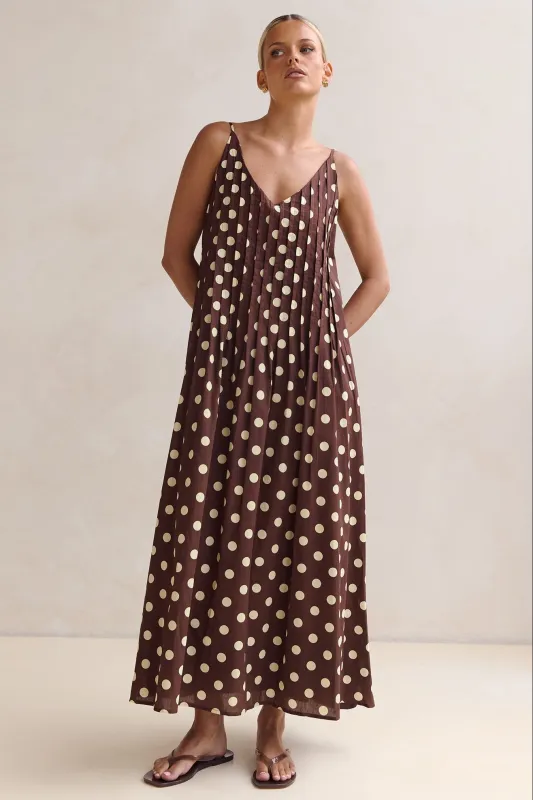 Conni Maxi Dress (Chocolate/Butter Polka) sold by Runway Scout