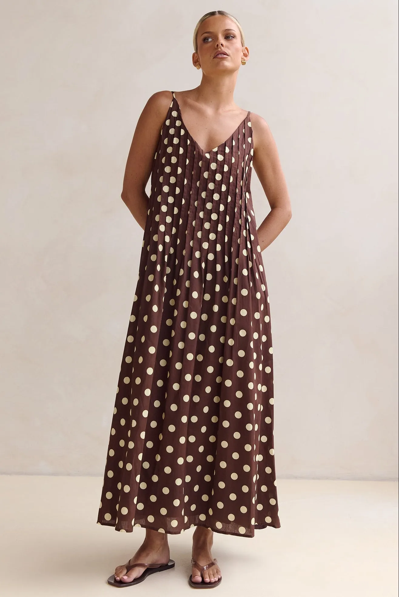 Conni Maxi Dress (Chocolate/Butter Polka) sold by Runway Scout