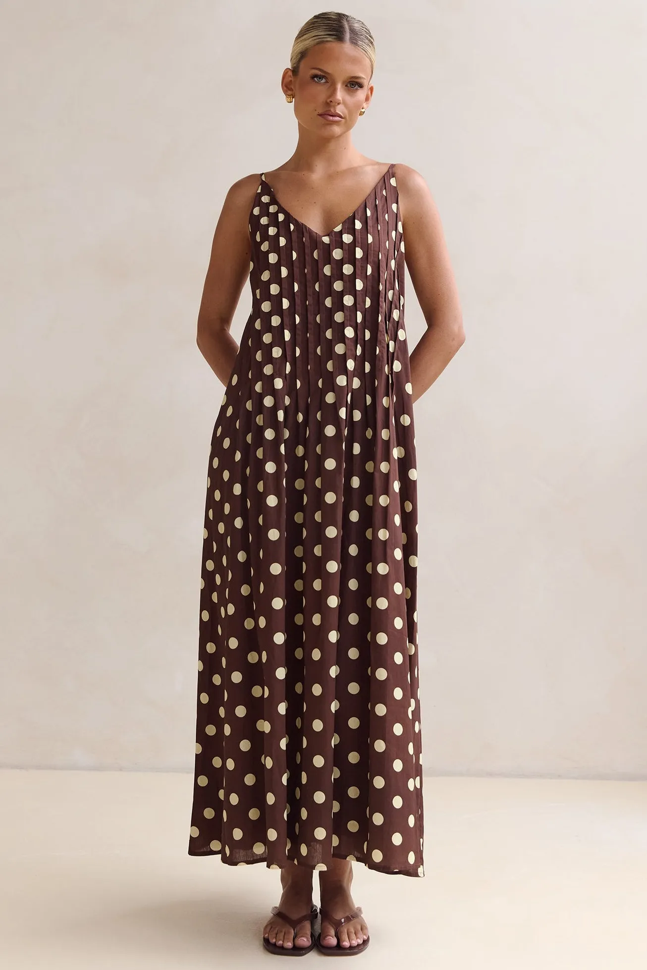 Conni Maxi Dress (Chocolate/Butter Polka) sold by Runway Scout product image thumbnail 3