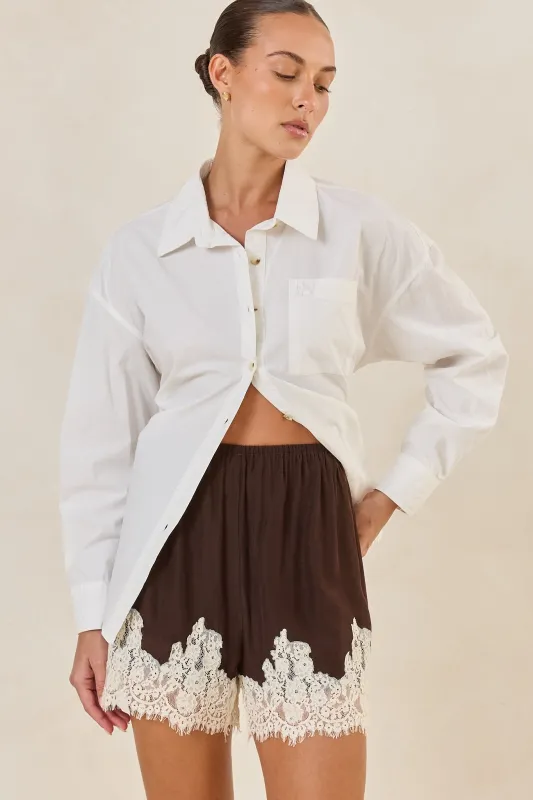 Cody Lace Short (Chocolate) sold by Runway Scout