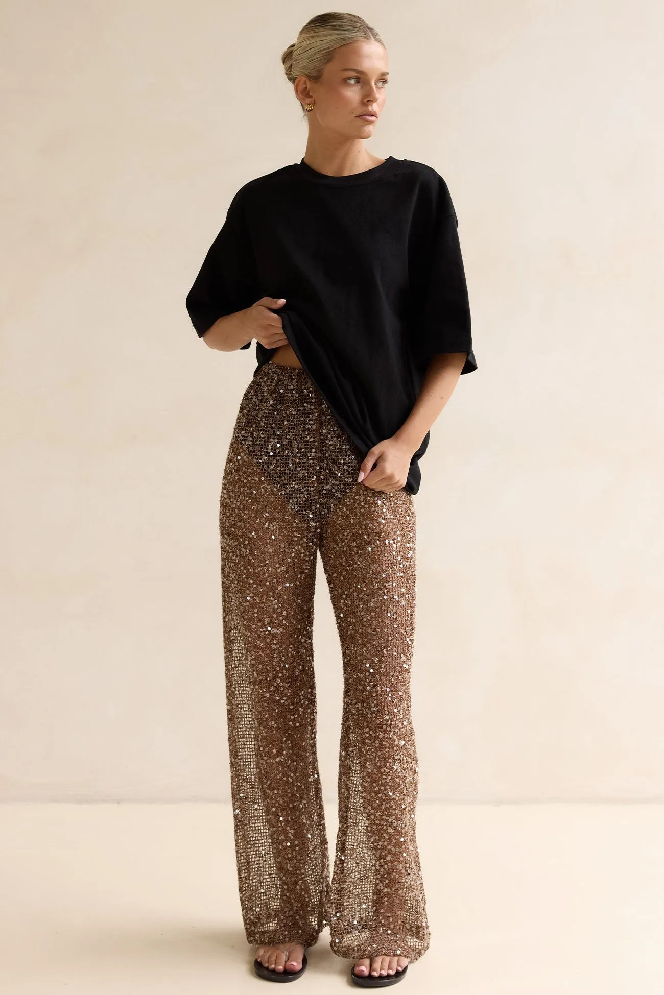 Edela Sequin Pant (Chocolate) sold by Runway Scout