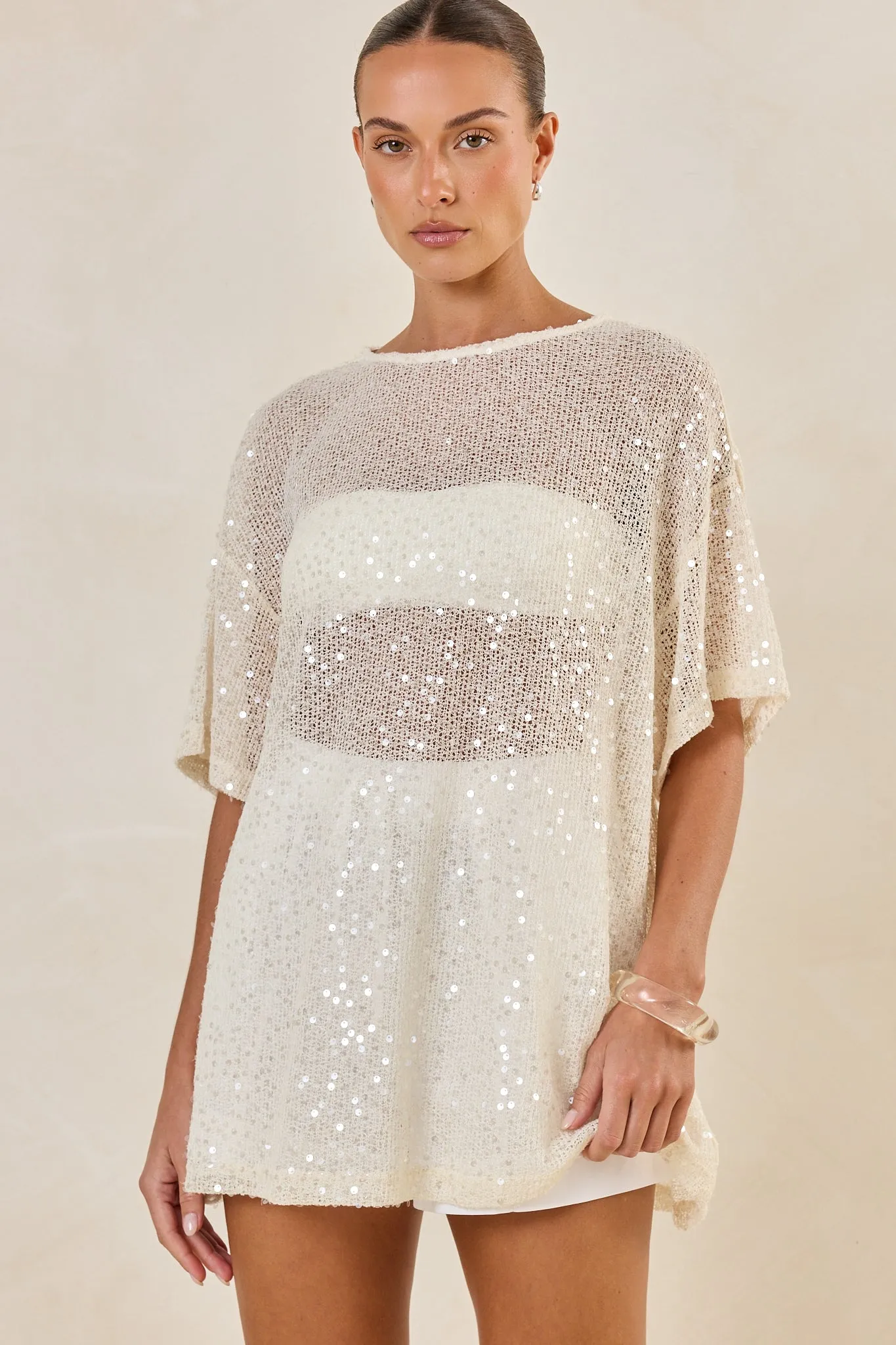 Micah Sequin Knit Tee (Cream) sold by Runway Scout product image thumbnail 2