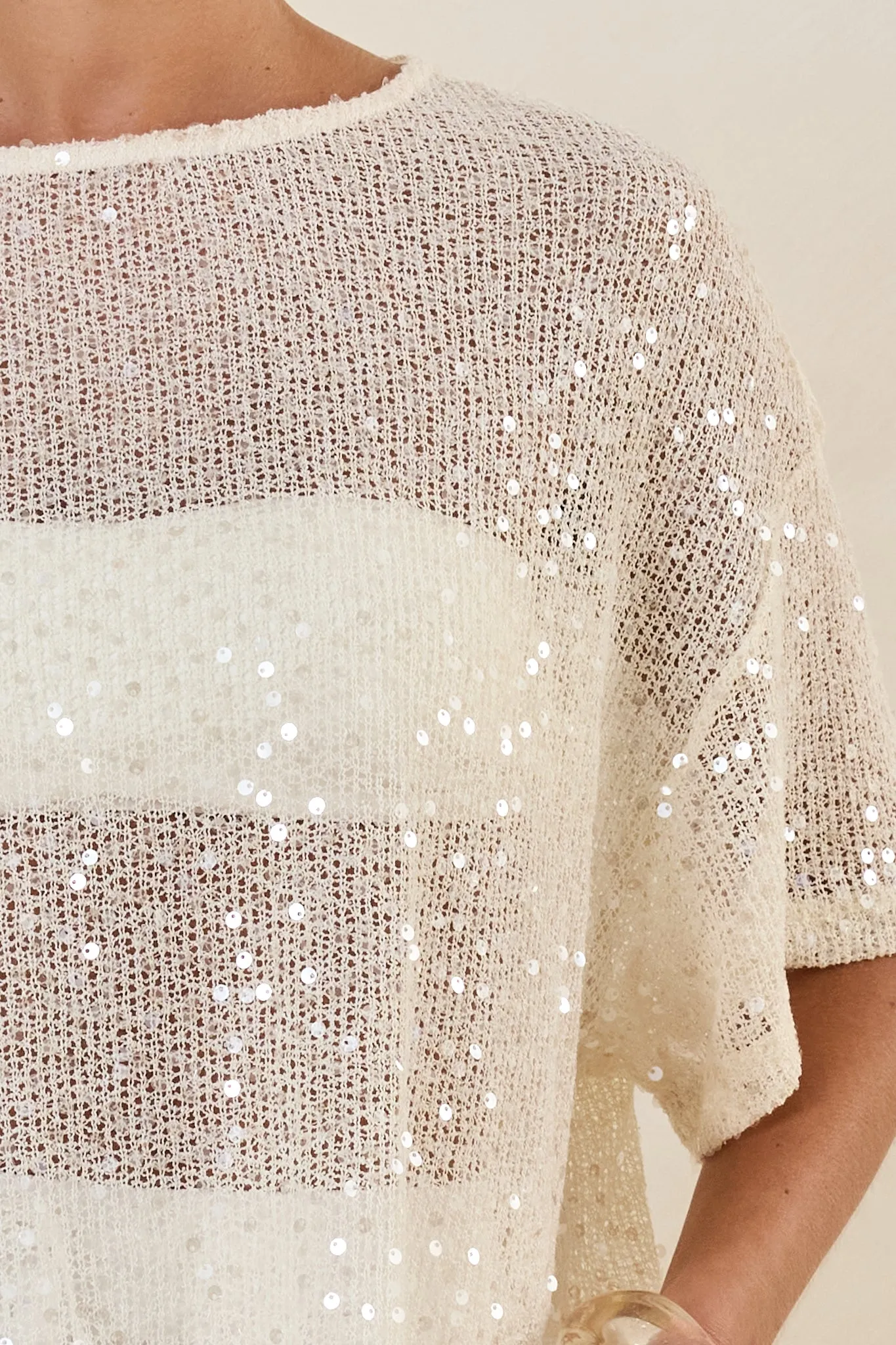 Micah Sequin Knit Tee (Cream) sold by Runway Scout product image thumbnail 5